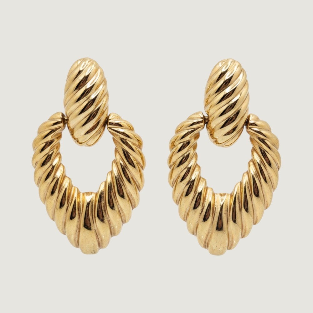 Vintage 1980s Chunky Door Knocker Clip Earrings Twisted Rope Statement 2.5" Glam